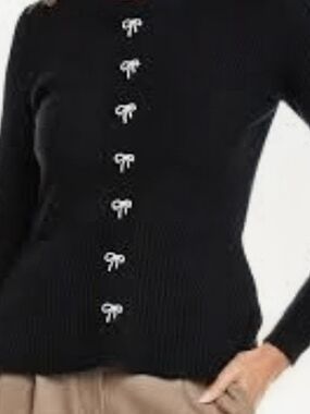 Nanette Lepore Black Sweater Cardigan with White Bow Buttons